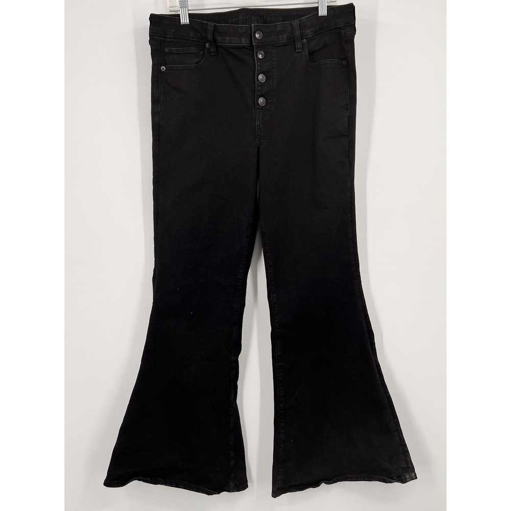 American Eagle Jeans Women 16 Black Hi Rise  Festival Flare Next Level Stretch